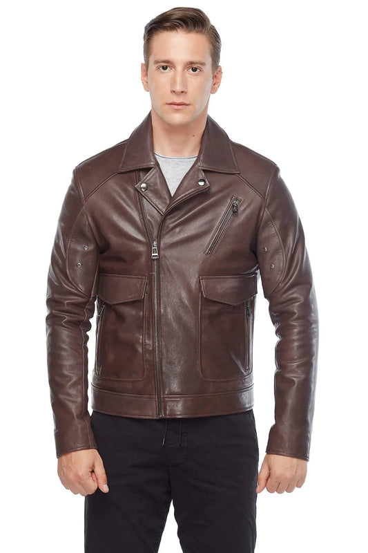 Genuine Leather Plain Brown Coat – Frozva