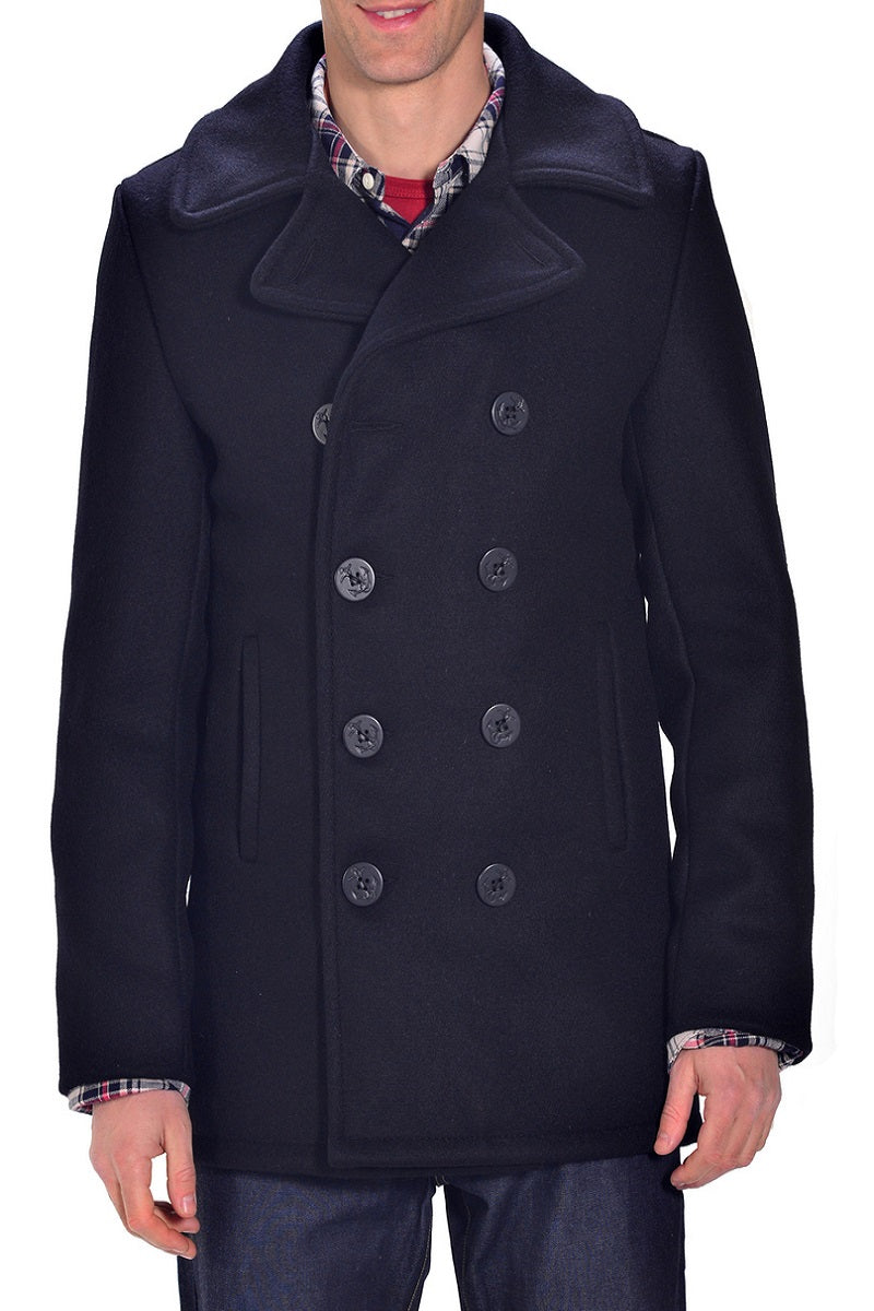 Royal Blue Men Double Breasted Trench Wool Coat - Frozva.com