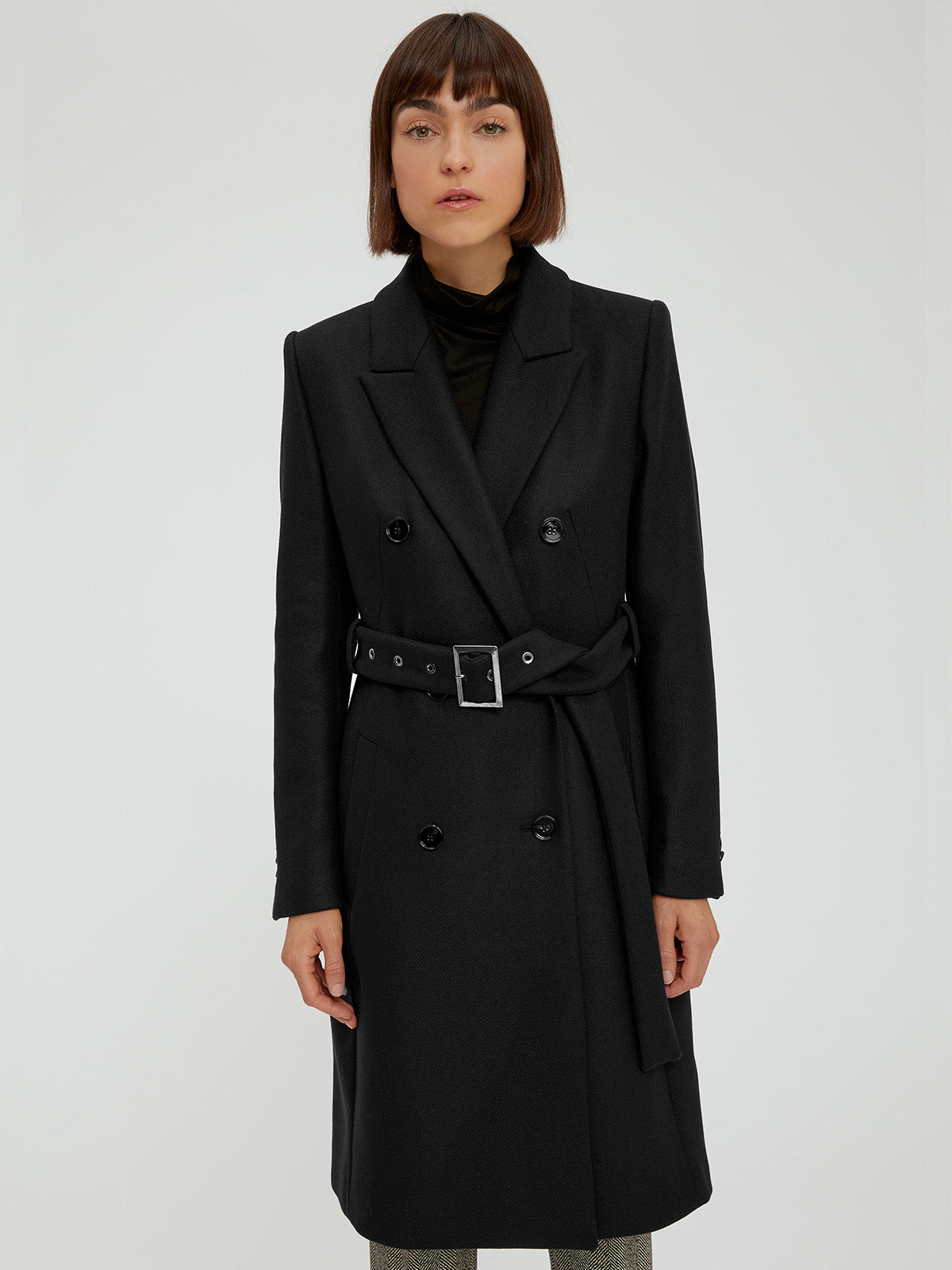 Womens Black coat with belt