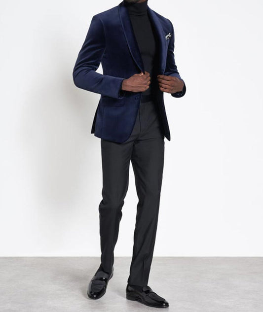 Mens Lapel Blue Velvet Jacket