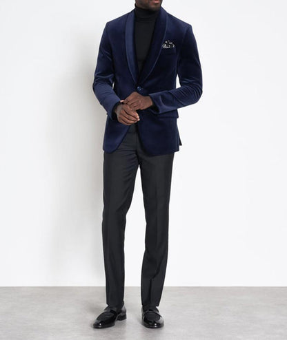 Mens Lapel Blue Velvet Jacket