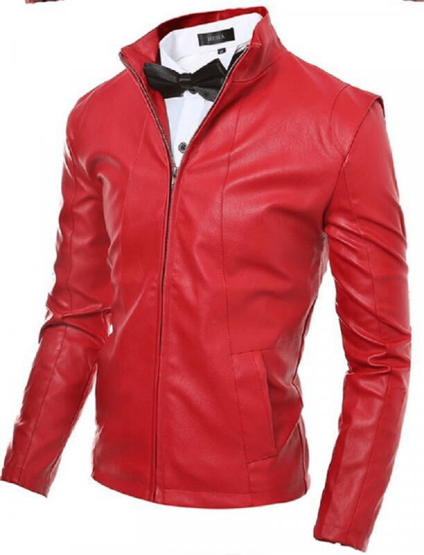 Men’s Cafe Racer Red Biker Real Leather Jacket