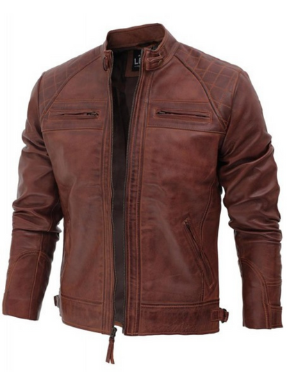 Mens Real Leather Racer Biker Jacket