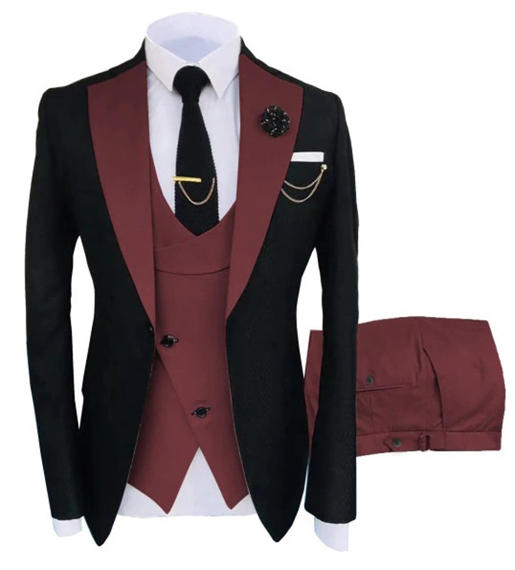 Mens Slim Fit Three Piece Burgundy Tuxedo