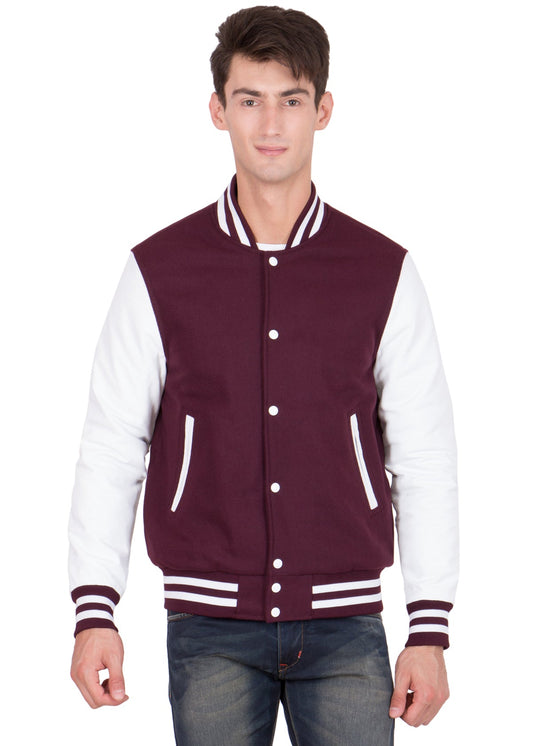 Mens Maroon and White Varsity Jacket - Frozva