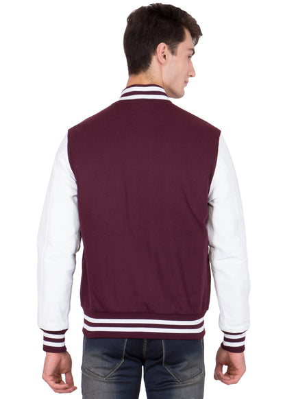 Mens Maroon and White Varsity Jacket - Frozva