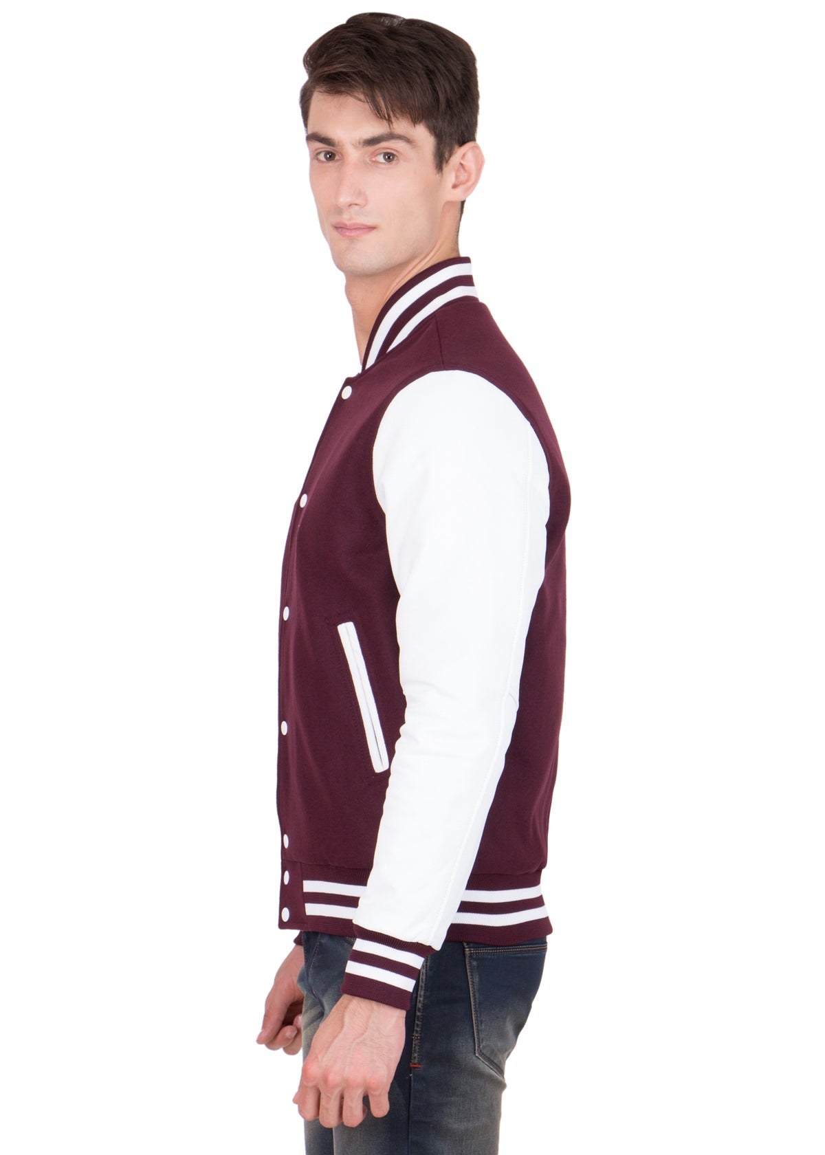 Mens Maroon and White Varsity Jacket - Frozva