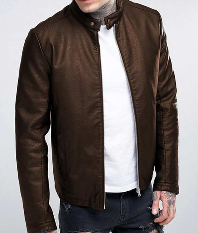 Casual Brown Leather Jacket For Men