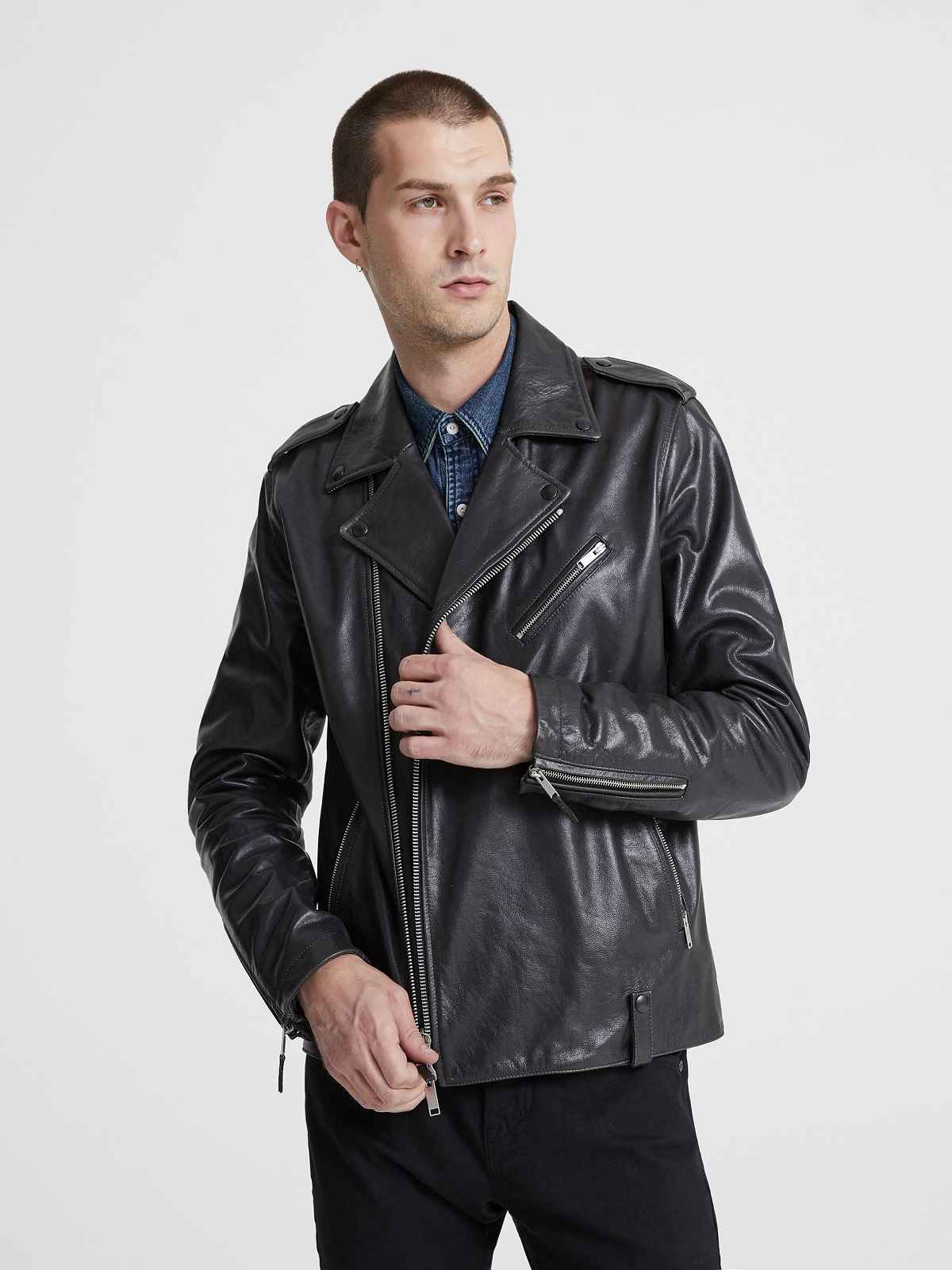 Mens Charcoal Black Biker Jacket - Frozva