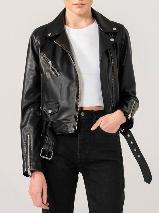 Biker Cindy Women Black Leather Jacket