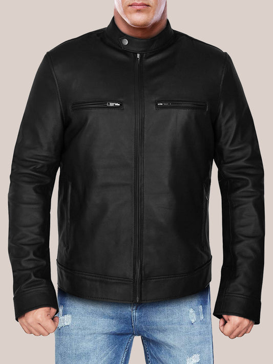 Black Classical Leather Jacket for Men