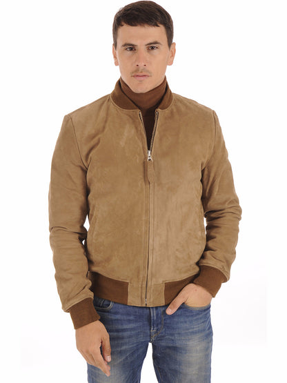 Dark Beige Goatskin Suede Leather Jacket