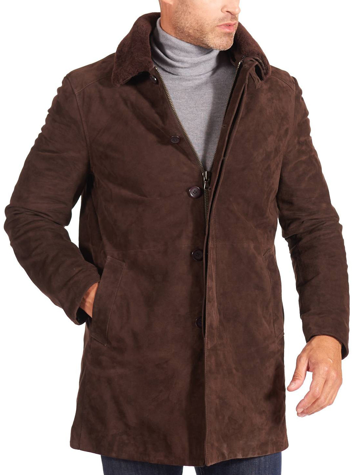 Brown Suede Leather Coat