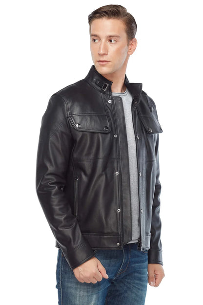 Men's Genuine Black Leather Coat - Frozva