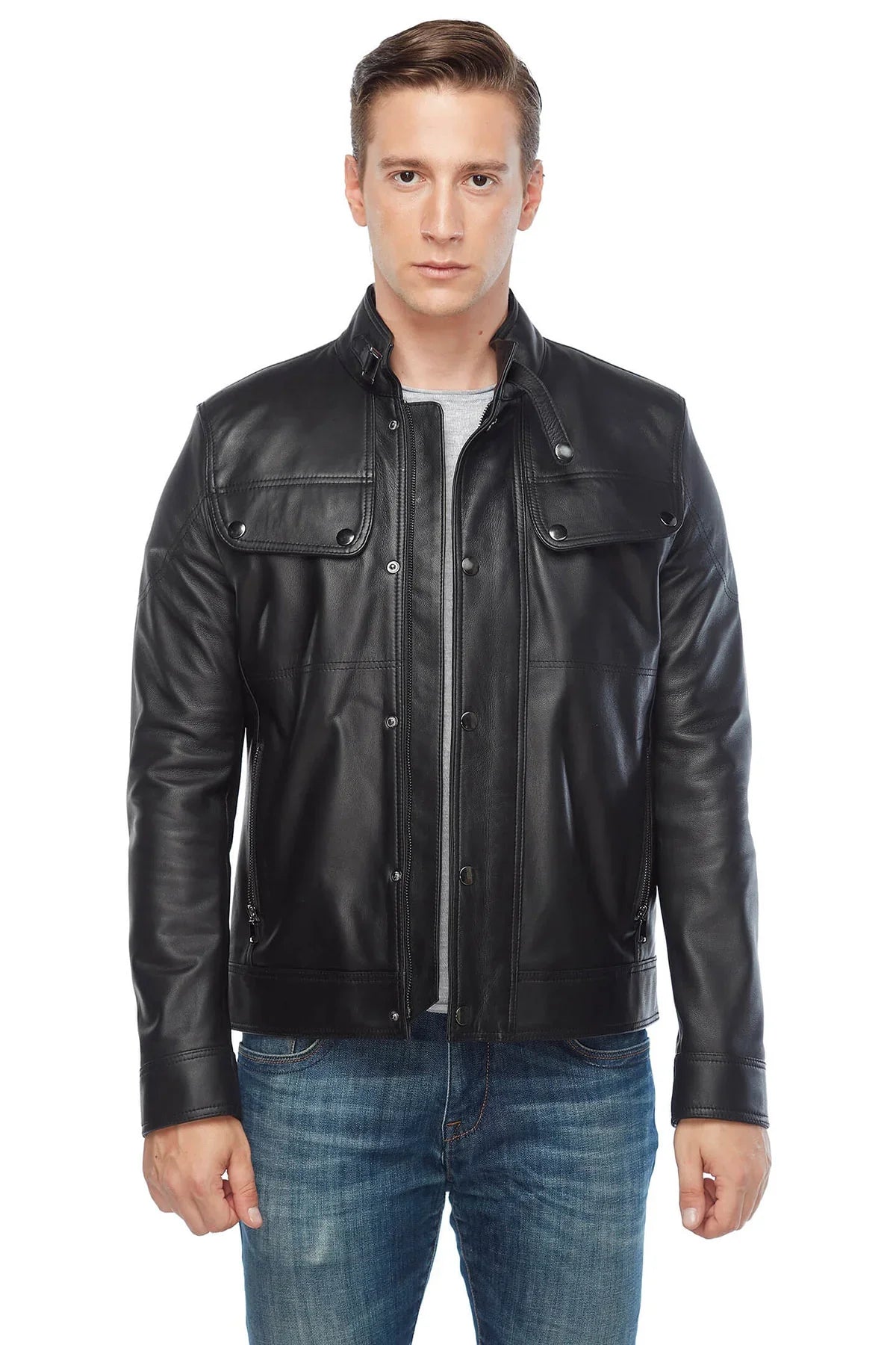 Men's Genuine Black Leather Coat - Frozva