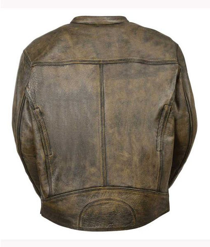 Men’s Distressed Brown Cafe Racer Jacket