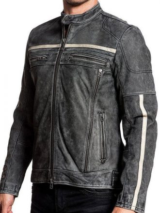 Men Distressed Biker Vintage Cafe Racer Leather Jacket