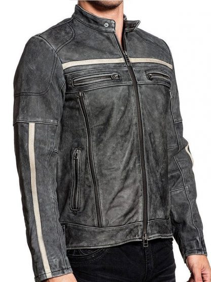 Men Distressed Biker Vintage Cafe Racer Leather Jacket