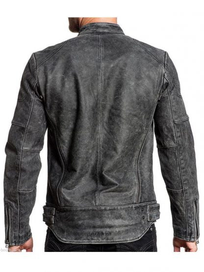 Men Distressed Biker Vintage Cafe Racer Leather Jacket