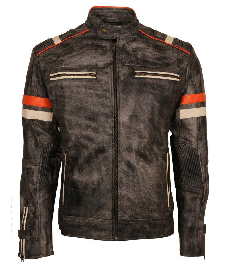 Distressed Vintage Cafe Racer Black Genuine Biker Jacket