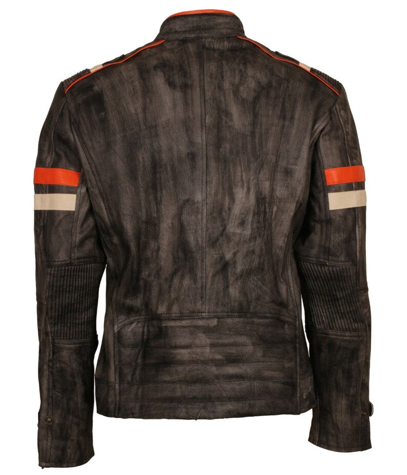 Distressed Vintage Cafe Racer Black Genuine Biker Jacket