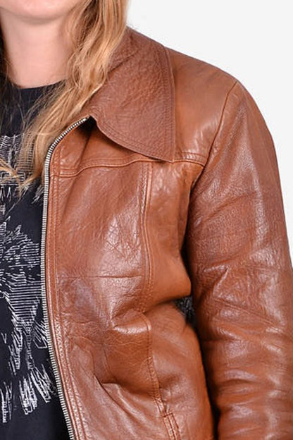 Women's Leather Dusky Brown Bomber Jacket