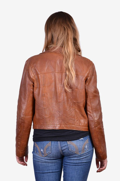 Women's Leather Dusky Brown Bomber Jacket