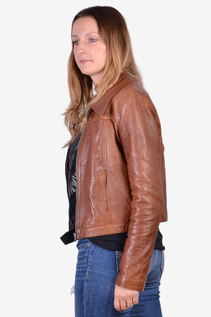 Women's Leather Dusky Brown Bomber Jacket