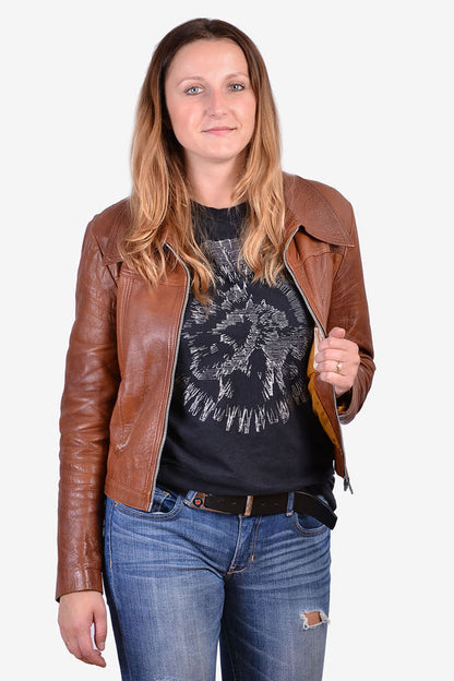 Women's Leather Dusky Brown Bomber Jacket