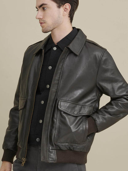 Stylish Mens black leather biker jacket