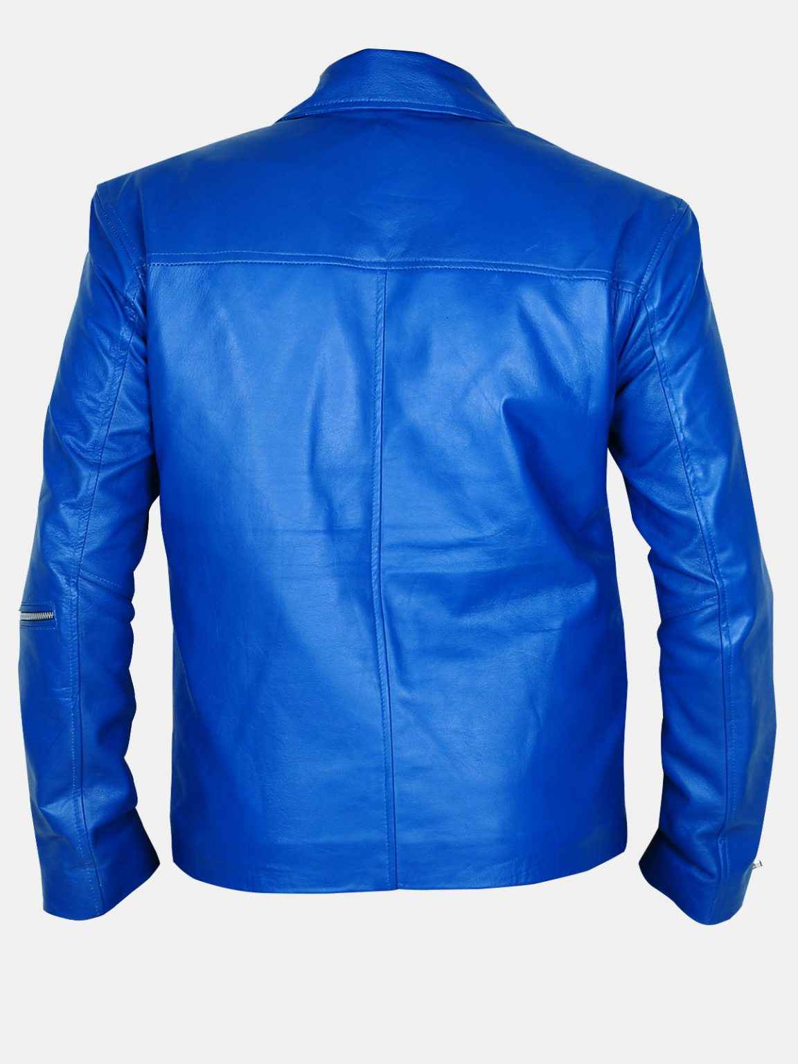 Blue Mens Biker Hem Cuf Leather Jacket