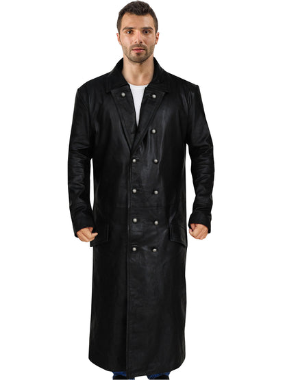 Men's Showy Double Breasted Leather Trench Coat