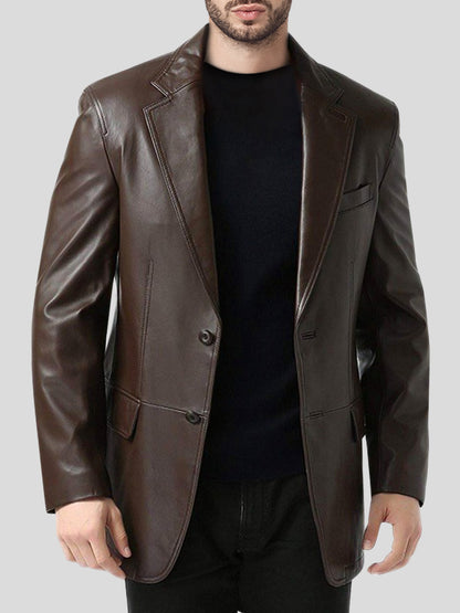 Breasted Brown Leather Blazer Coat – Frozva