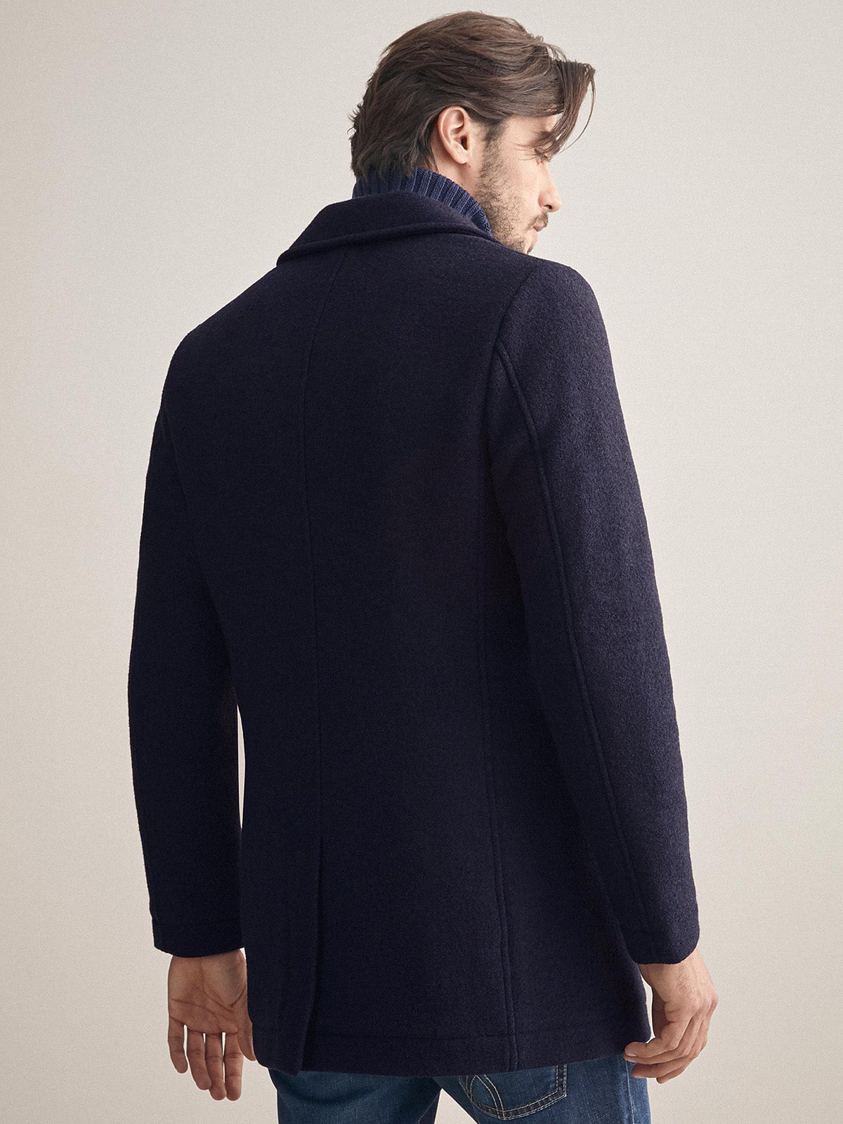 Mens Modern Blue Wool Coat