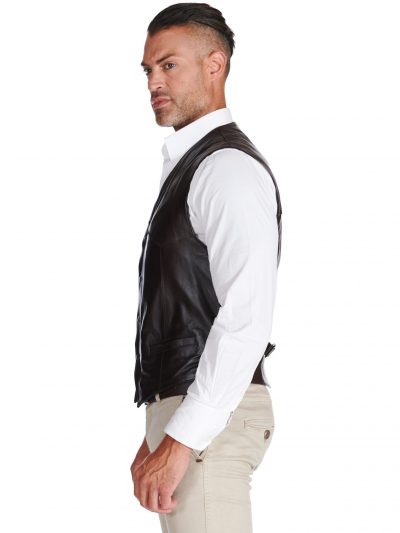 Men Dark Brown Lambskin Leather Biker Vest