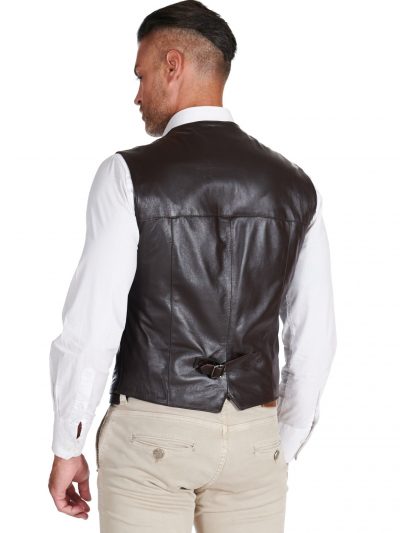 Men Dark Brown Lambskin Leather Biker Vest