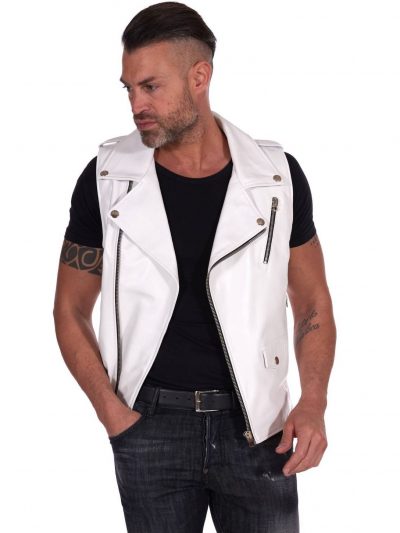 White Genuine Leather Vest For Men