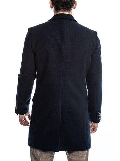 Mens Blue Wool Long Coat