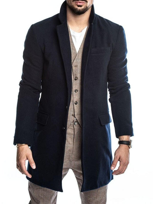 Mens Blue Wool Long Coat