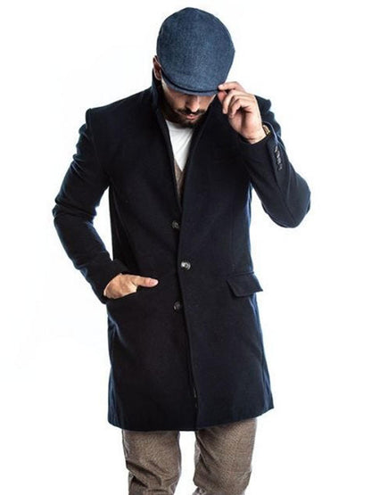 Mens Blue Wool Long Coat