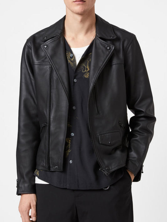 Black Men's Real Leather Biker Jacket