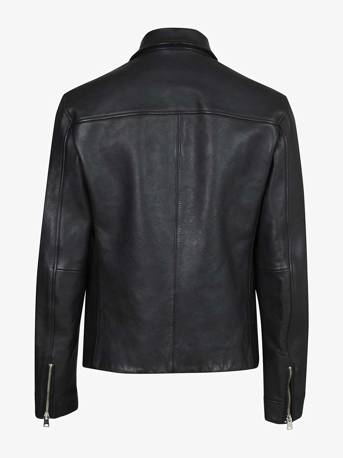 Mens Black Leather Stand Collar Biker Jacket