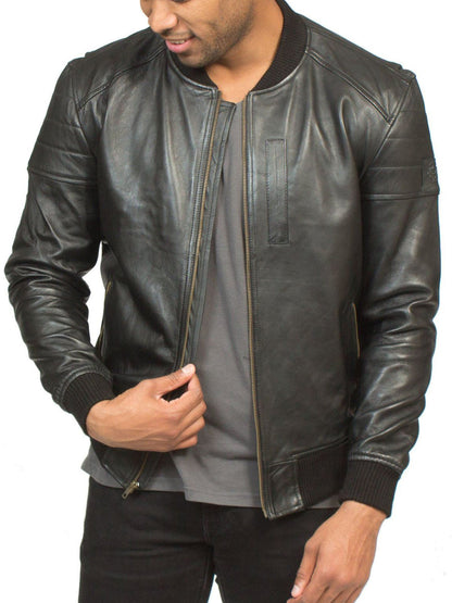 LAMBSKIN LEATHER RACER JACKET IN BLACK