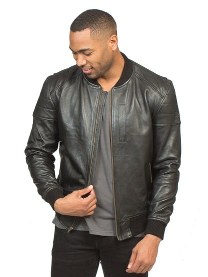 LAMBSKIN LEATHER RACER JACKET IN BLACK