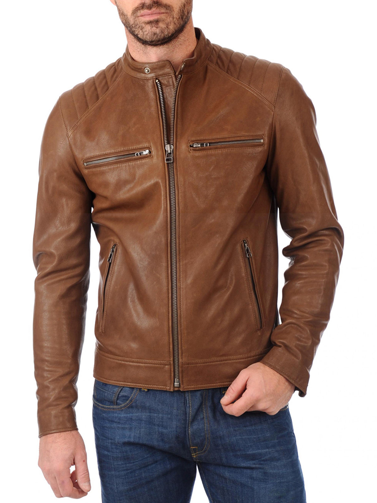 Classic Mens Brown Biker Real Leather Jacket – Frozva