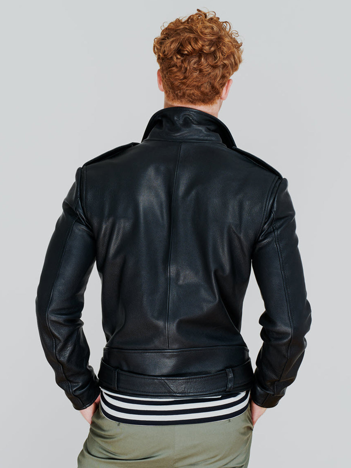 classic belted double rider ticket pocket Black Jacket