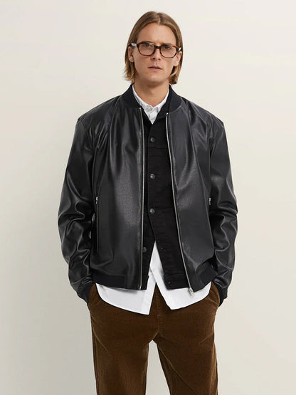 Mens Faux Leather Bomber Jacket - Frozva