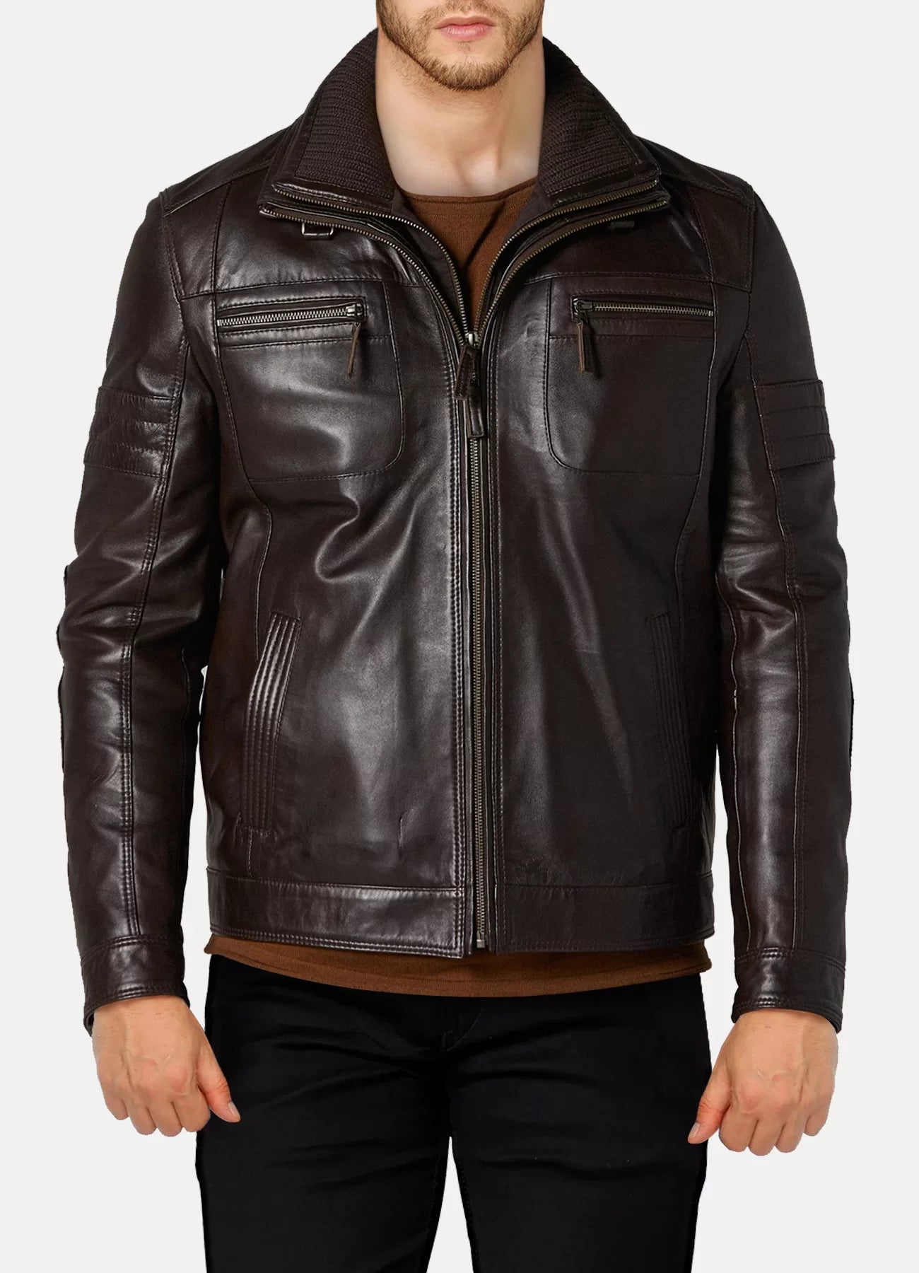 Mens Dark Brown Bomber Leather Jacket