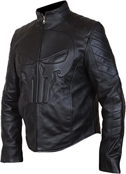 Punisher Skull Black Biker Leather Jacket