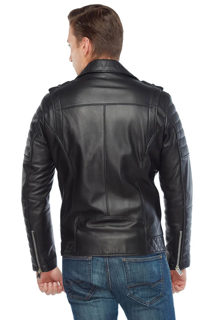 Men’s Black Leather Biker Jacket - Frozva